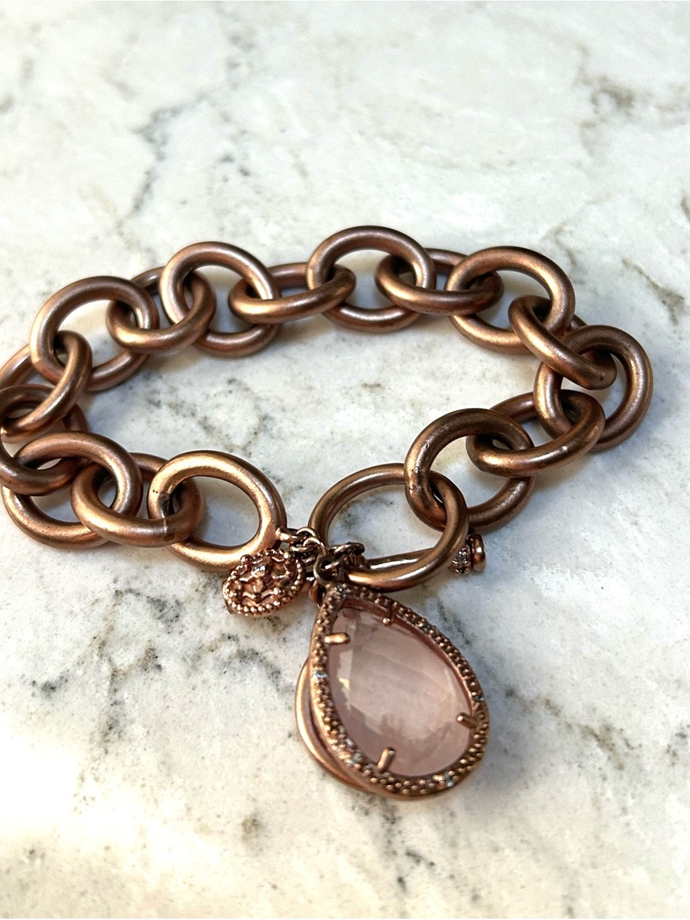 Freida Rothman Rose Gold/925 Chunky Chain Bracelet With Teardrop Rose Quartz